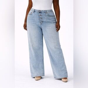 NWT Micas XXL Light Wash Wide Leg Jeans Angled Button Y2K Western Vibe